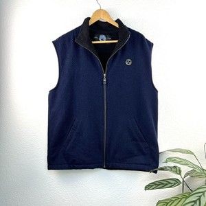 Vintage Full-Zip Sweater Vest Classic Dark blue Wool Stylish and Comfy L Swandri